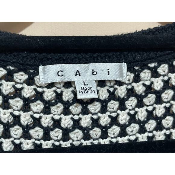 CABI Coco Waffle Knit‎ Cardigan Size L-Black Cream 3/4 Sleeves-Classic Preppy - Picture 2 of 13